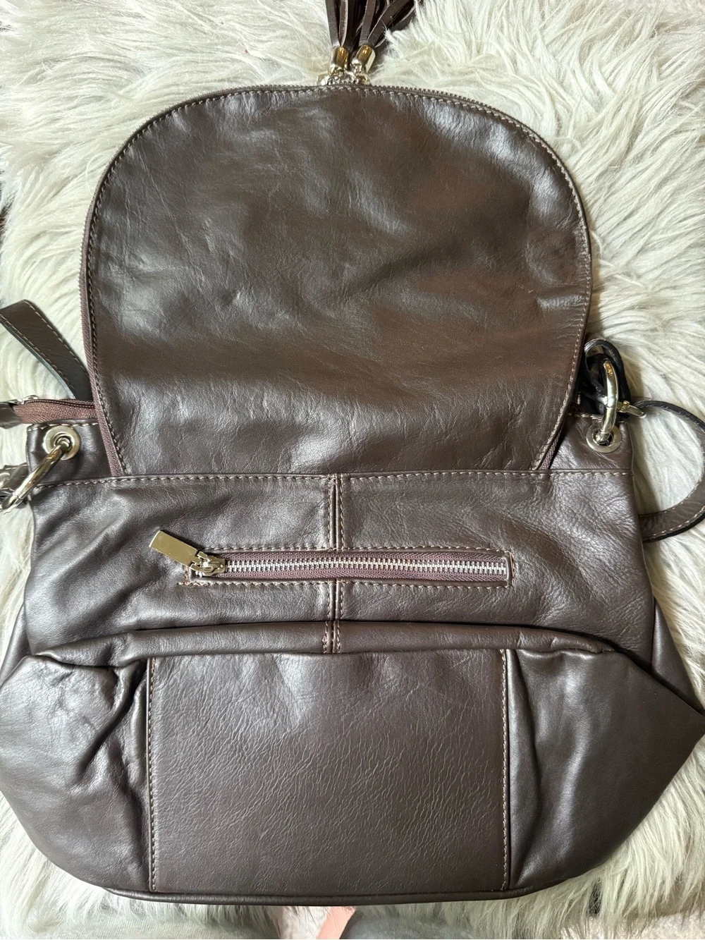 Brown Leather Lavorazione Artigianale Crossbody Satchel
